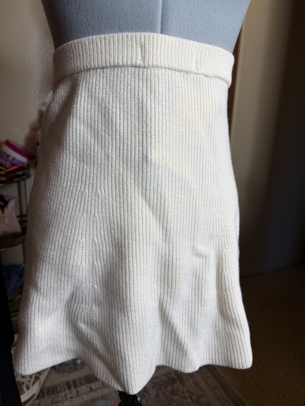 Zara Cream Ribbed Knit Skater Skirt